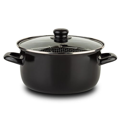 Casserole with stainless steel basket for french fries and enamel coating 24cm