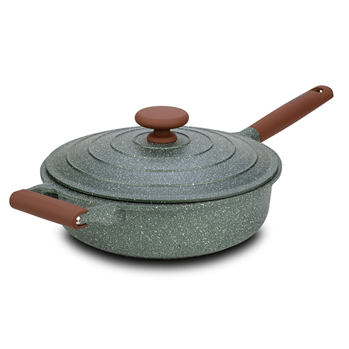 Die cast aluminum deep fry pan "Ωmega" with lid and nonstick stone coating 28cm