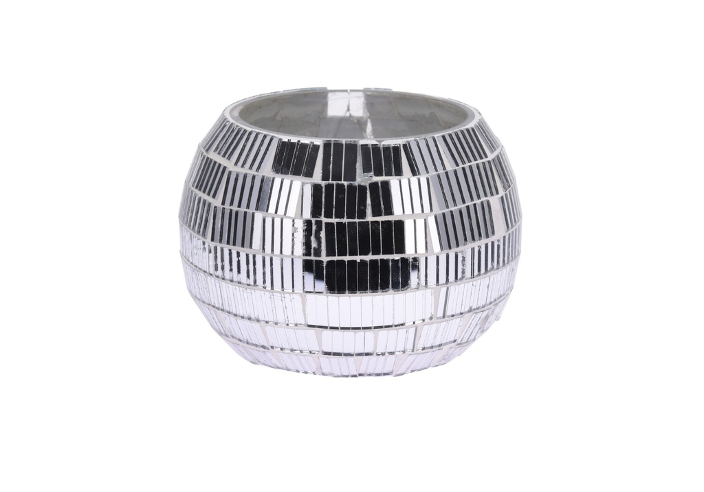 TEALIGHT HOLDER MOSAIC, GLASS, SIZE: 80X80X65MM, WEIGHT: 118 GRAM, COLOUR: SILVER/ 80X80X65MM, BARCODE STICKER