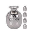 VASE BOTTLE, HAMMERED METAL, SIZE: 9X9X14CM, AVERAGE WEIGHT: 150 GRAM, SILVER COLOUR, 4 ASSORTED DESIGNS