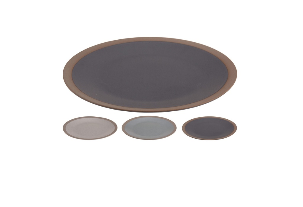 PLATE STONEWARE, SIZE DIA 21CM, WEIGHT 330 GRAM. 3 ASSORTED COLORS WITH SPICKLES