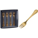 CAKE FORK SET OF 4PCS. STAINLESS STEEL. ANTIQUE FINISH, STONE POLISHED GOLD
