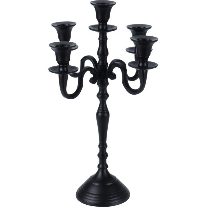 CANDLE HOLDER 355MM, BLACK, ALUMINUM, 5 LIT CANDLE HOLDER, TOTAL WEIGHT XXX GRAM, EACH WITH HANGTAG/ 230X230X355MM, HANGTAG