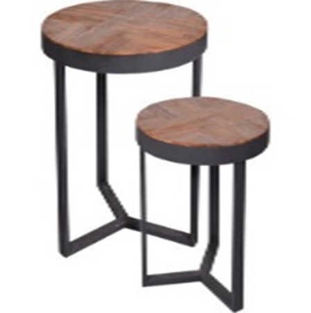 TABLE TEAK WOOD (TECTONA GRANDIS) MOSAIC TOP WITH BLACK METAL FRAME. SET OF 2PCS