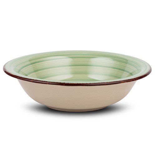 Stoneware plate for soup "Lines Oil Green" 21cm