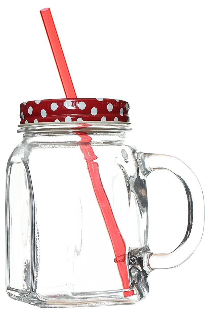 HOMEMADE JAR MUG with RED METAL COVER