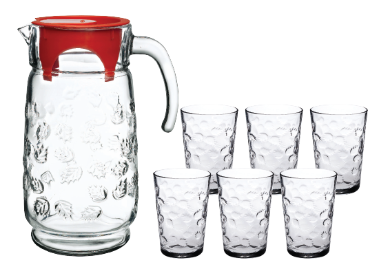 jug set with  Water/juice colorful lid and 6 cups, 7 pcs