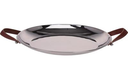 SERVING TRAY, STAINLESS STEEL 201. DIA 415XH45MM WITH 2 FAKE LEATHER HANDLES IN BROWN COLOUR,