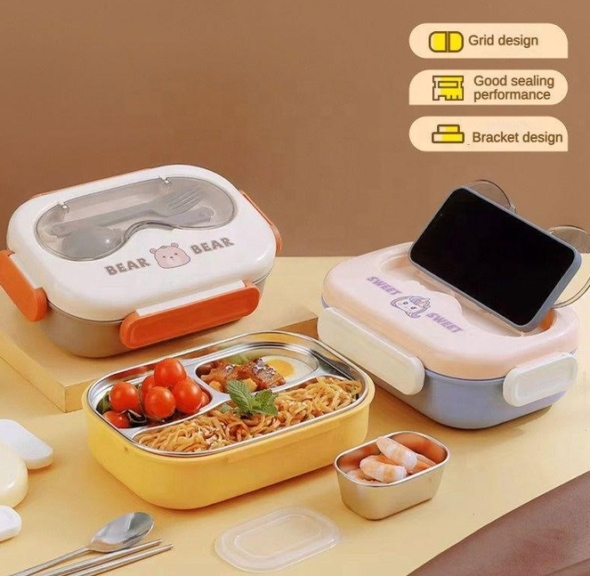 Lunch Box Stainless Steel with Cutlery set  Sunglass shape LBS-004-Cream