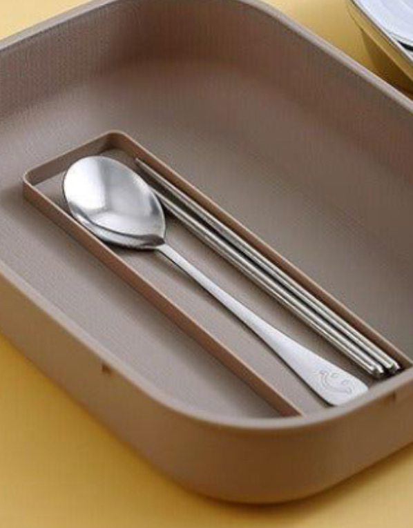 Lunch Box Stainless Steel with Cutlery set  Sunglass shape LBS-004-Cream