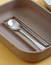 Lunch Box Stainless Steel with Cutlery set  Sunglass shape LBS-004-Cream