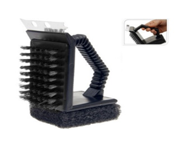 GRILL BRUSH STAINLESS STEEL 3 IN 1 WITH PP GRIP 106 GRAM, WITH HANGTAG
