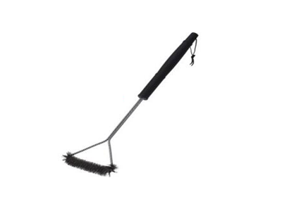 BBQ BRUSH TRIANGLE SHAPE METAL WIRE WITH PP SOLID HANDLE AND LEATHER STRAP
