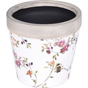 FLOWER POT CERAMIC FLOWER PRINT. CRACKED FINISH, LIGHT BROWN RIM