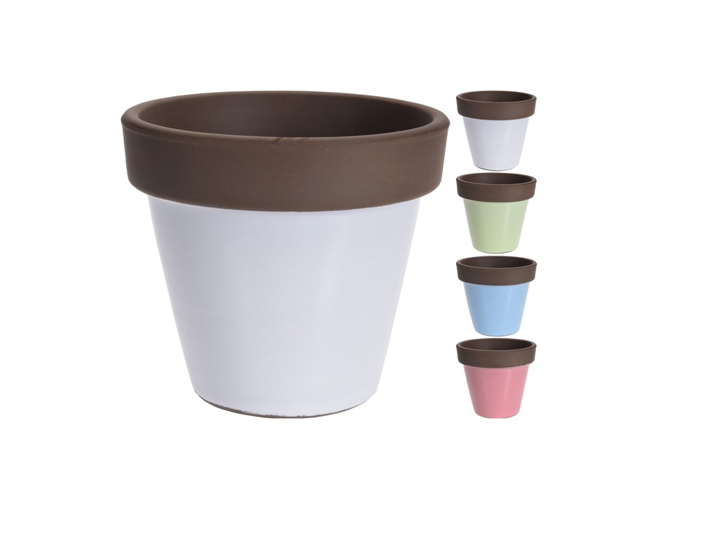 FLOWER POT, TERRACOTTA RIM, WITH 4 ASSORTED COLORS: BLUE, GREEN, WHITE, PINK