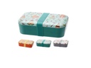 LUNCHBOX BAMBOO FIBER WITH GREEN COLOR SILICONE BAND, SIZE 190X130X55MM, WEIGHT 280 GRAM. TIPI AND ANIMAL DESIGN