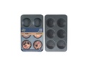 MUFFIN FORM FOR 6PCS INNOTEK-XYNFLON COATING 8610 GREY, SIZE 350X215X40MM, THICKNESS 0.4MM WITH OUR EMBOSSED LOGO, OUR DESIGN COLOR LABEL