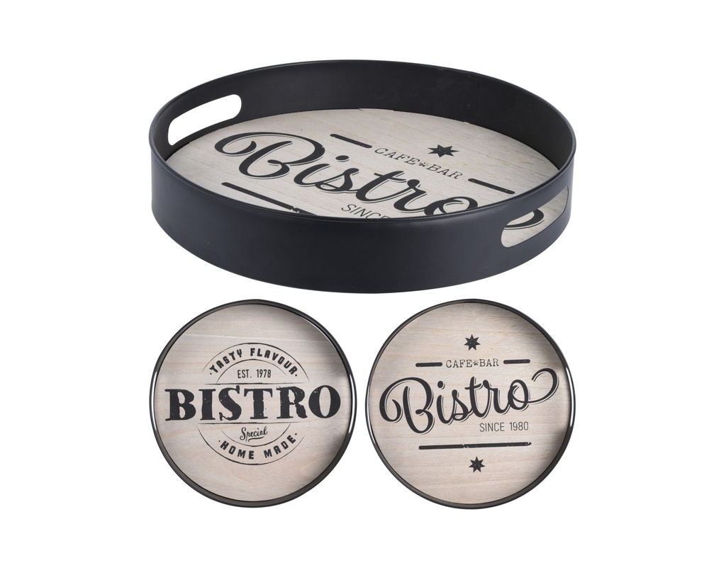 SERVING TRAY, METAL, BLACK COLOR POWDER COATING, SIZE 310X310X56MM. 2 ASSORTED BISTRO DESIGNS