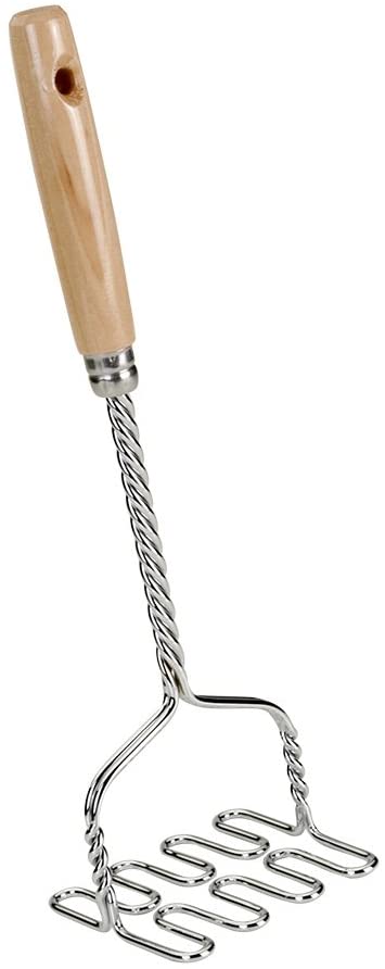 Potato masher with wooden handle