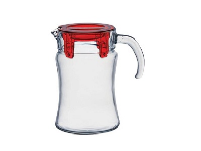 Pasabahce transparent Jug (Azur) with Red Lid