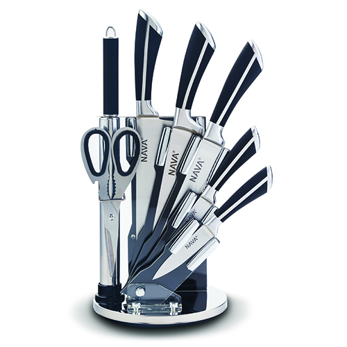 Stainless steel knife set of 8pcs on acrylic stand