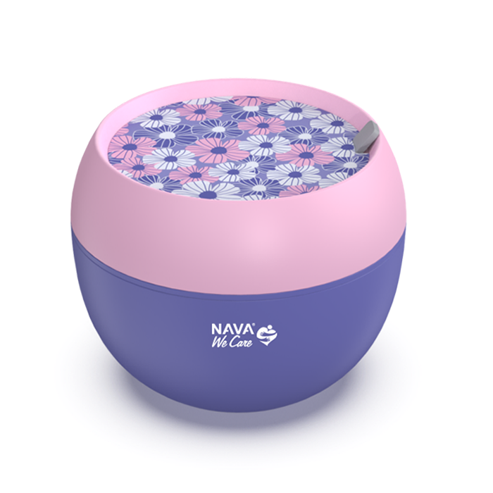 Round plastic lunch box "We Care", purple 800ml