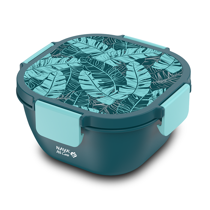 Square plastic lunch box "We Care", petrol blue 1700ml