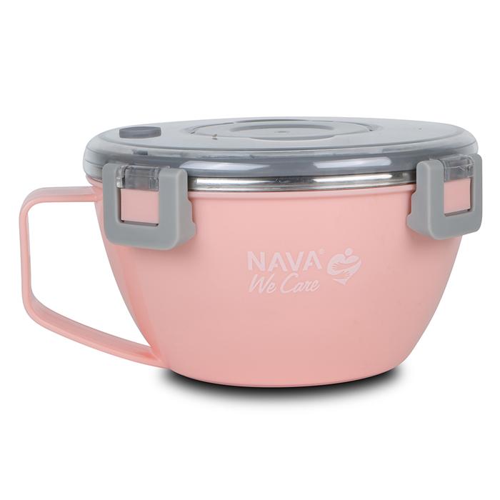 Round stainless steel insulated lunch box "We Care", pink 850ml
