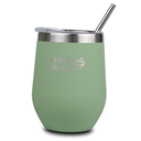 Stainless steel insulated travel mug with straw "We Care", green 360ml