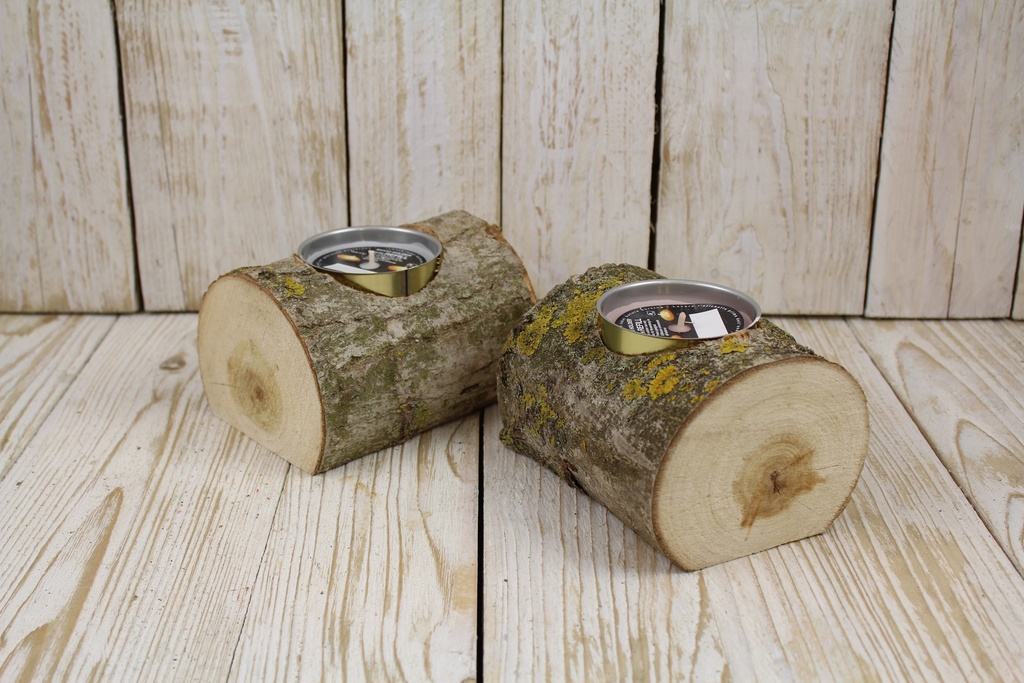 WOOD LOG REFILL WITH LEMONGRASS WAX IN WHITE10X4,5 CM TIN CUP 12Hrs