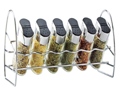 6 PCS OVAL GLASS SPICE JARS WITH RACK 100ml - S8140002