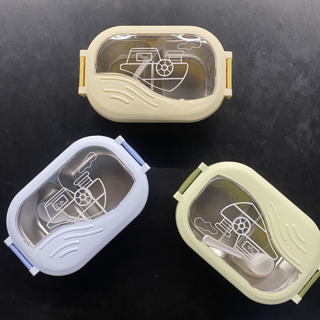 Lunch Box Stainless Steel divided  with Spoon Mix Colors 1123-34