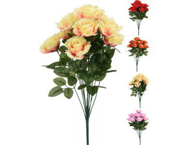 [1000402] FLOWER ARTIFICIAL OPEN ROSE, 12 BRANCHES, 46CM, 4 ASSORTED COLORS