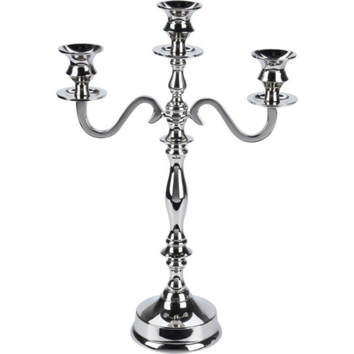 [1000489] CANDLE HOLDER 39CM, ALUMINUM, 3 LIT CANDLE HOLDER, TOTAL WEIGHT XXX GRAM, EACH WITH HANGTAG/ 270X110X390MM, HANGTAG