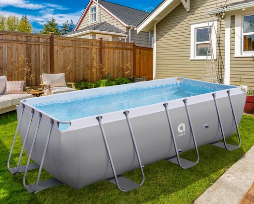 [1002886] Rectangular Steel Frame Pool ,Filter Pump 530gal , ladder 17726EU