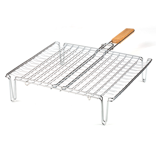 [1003373] Metal wire mesh grilling basket with feet "BBQ Guru" 35x25cm