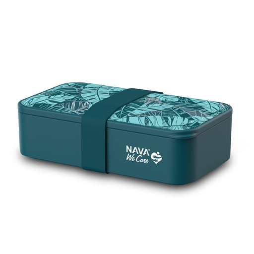 [1003441] Rectangular plastic lunch box "We Care", petrol blue 650ml