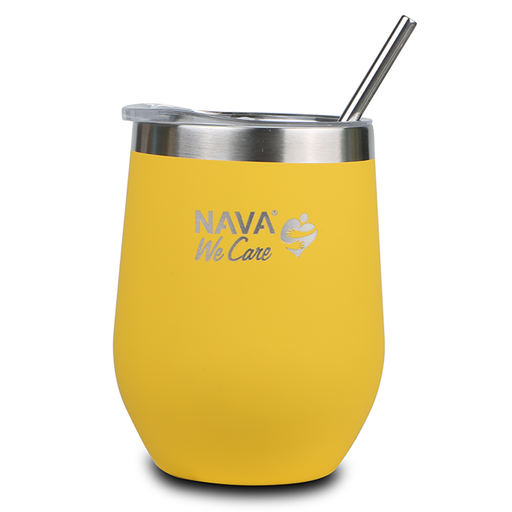 [1003463] Stainless steel insulated travel mug with straw "We Care", yellow 360ml