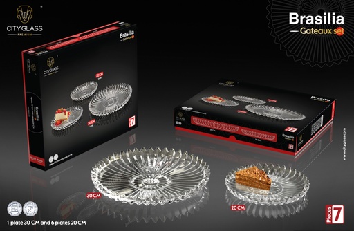 [1004003] Brasilia Gateau Set1 Large Plate Without Stem 30 CM +  Small Plate 20 CM X6 Pcs Tray Gift Box