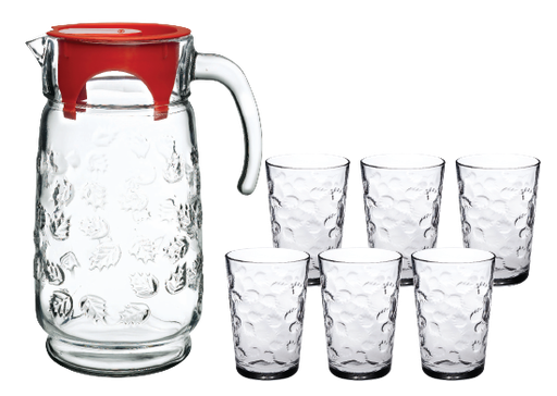 [1004070] jug set with  Water/juice colorful lid and 6 cups, 7 pcs