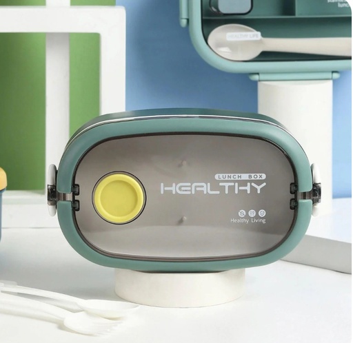 [1004224] Lunch Box Stainless Steel with Cutlery set Mix Colors LBS-005-Green