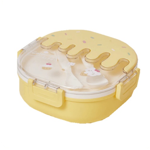 [1004226] Lunch Box Stainless Steel with Cutlery set Mix Colors LBS-007-Yellow